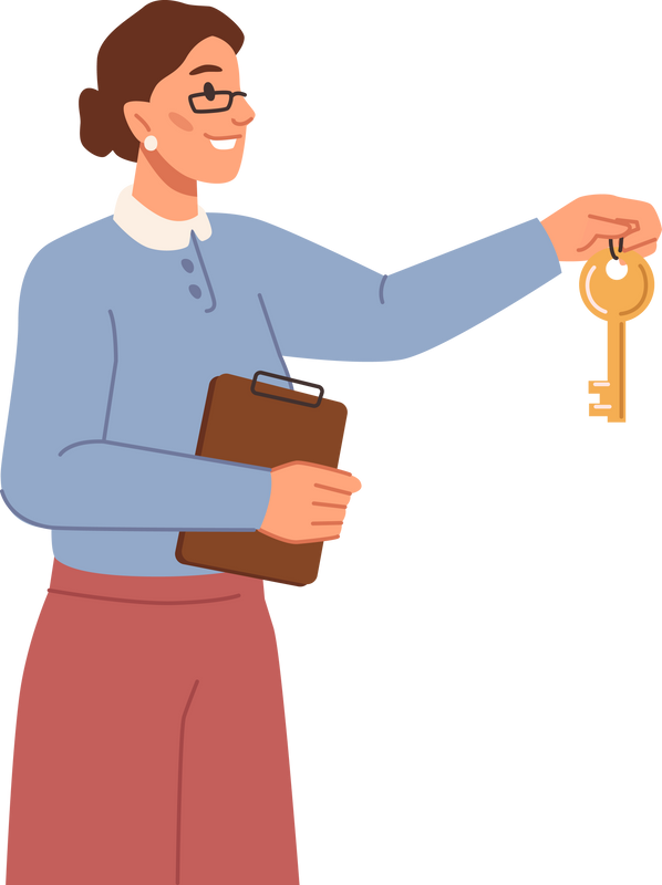 Woman giving keys, real estate agent